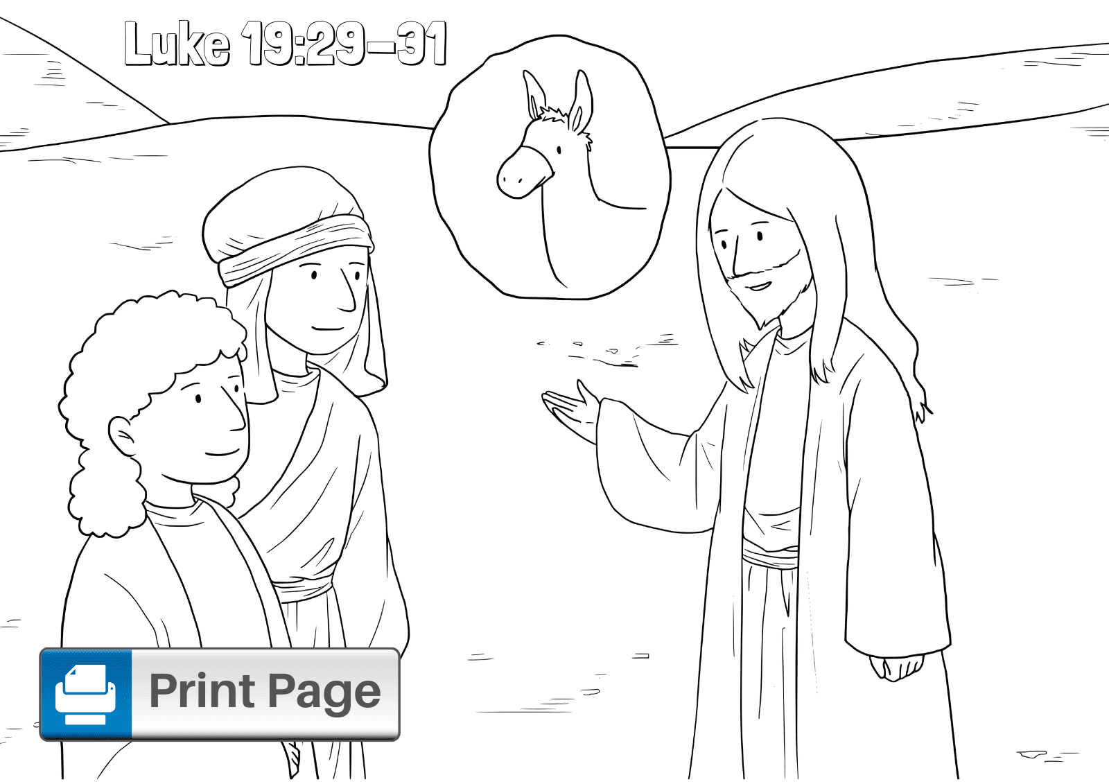 Jesus on Donkey Coloring Coloring Page