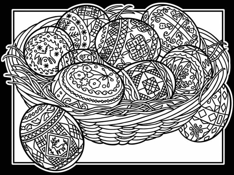 Justcolor Easter Eggs in a basket Coloring Page