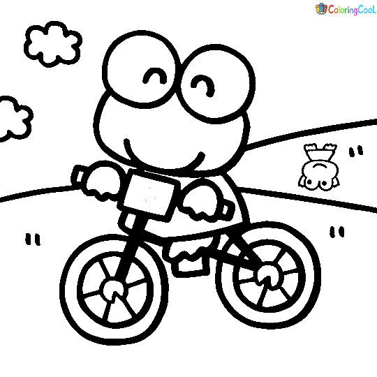 Keroppi ride bicycle Free Coloring Page