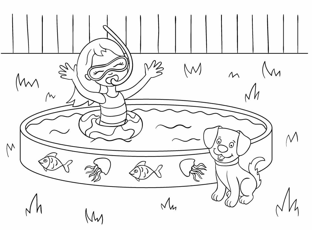 Little Girl in Swimming Pool Coloring Page
