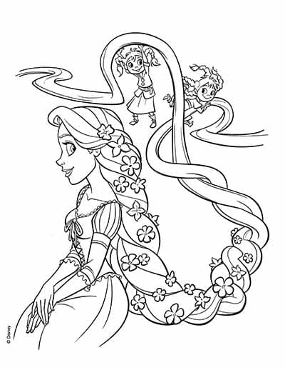 Little Girls Love Rapunzel Hair Coloring Page