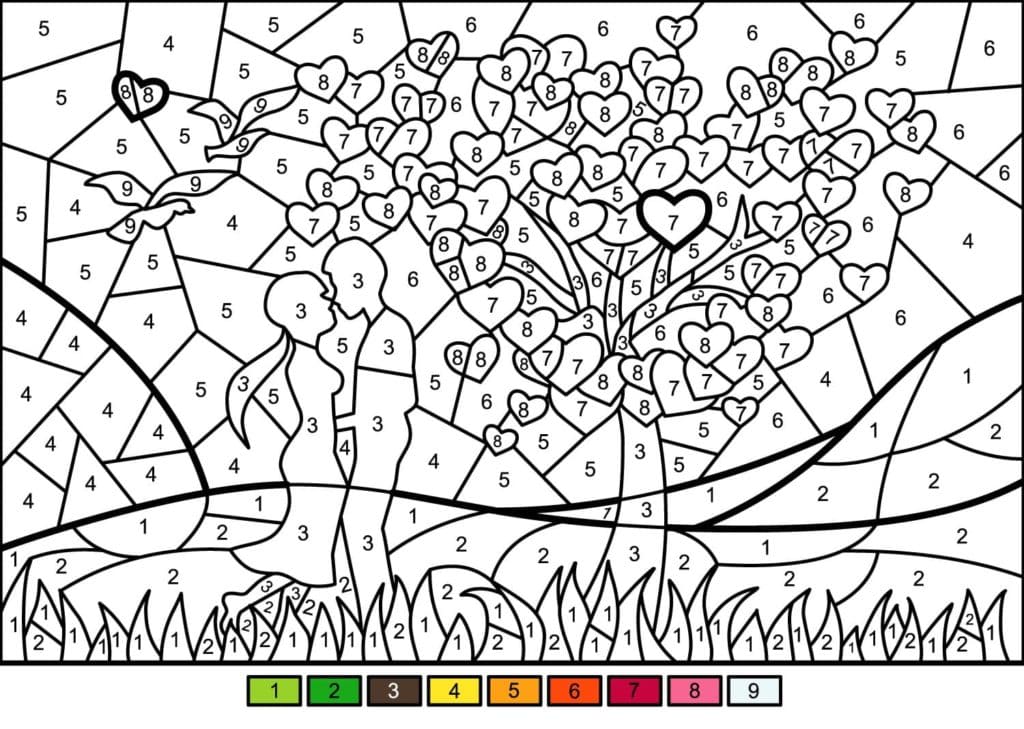 Love Color by Number Coloring Page