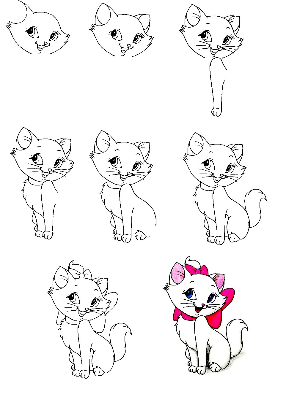 How To Draw Marie From The Aristocats - 8 Simple Steps For Nice Marie ...