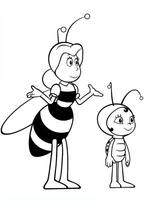 Mom bee with her baby Coloring Page