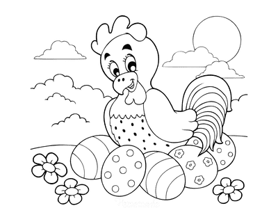Mother Hen with Easter Eggs Coloring Page