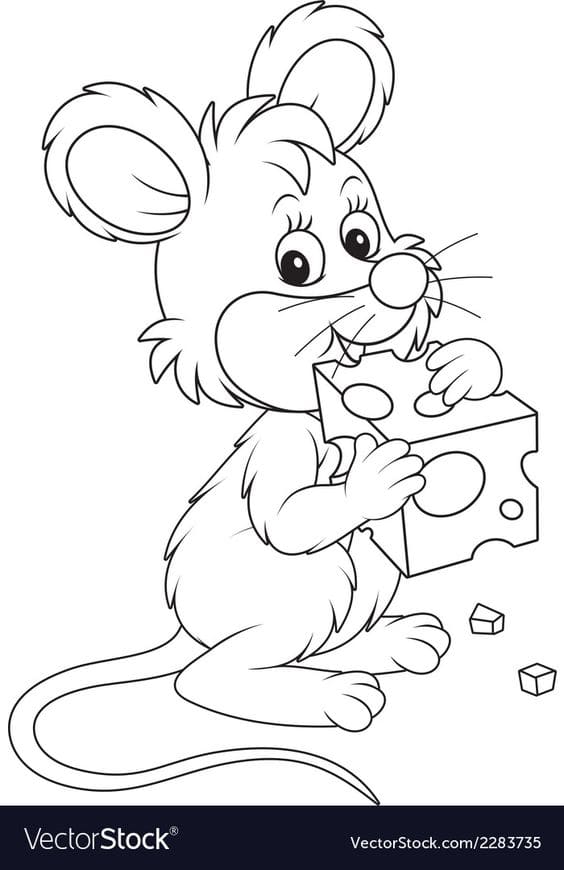 Mouse with cheese vector image Coloring Page