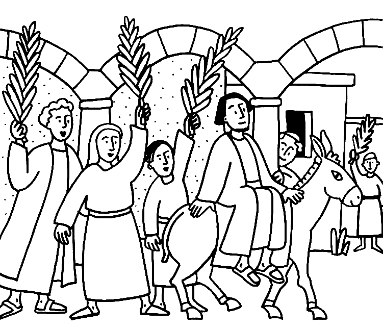 Palm Sunday Jesus Rides Coloring Page