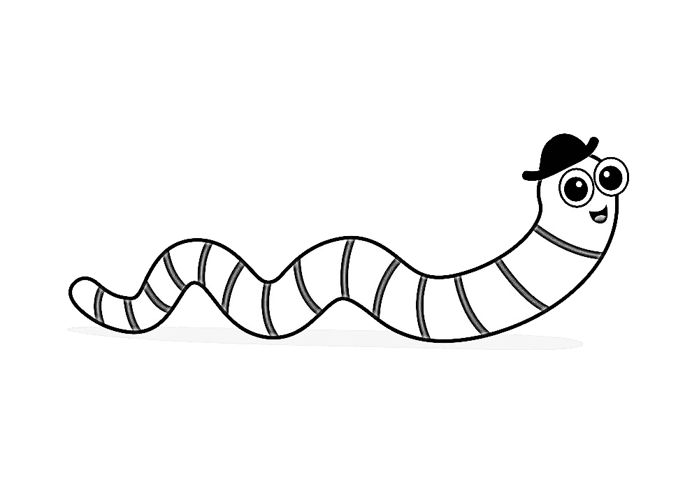 Pink worm with hat flat style earthworm vector image