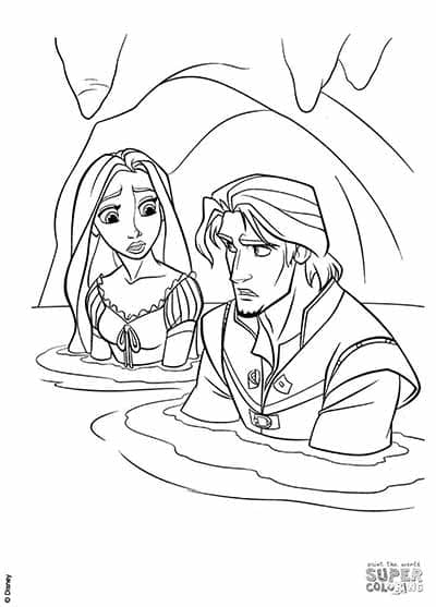 Rapunzel And Flynn In A Cave Coloring Page
