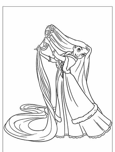 Rapunzel Brushes Hair Coloring Page