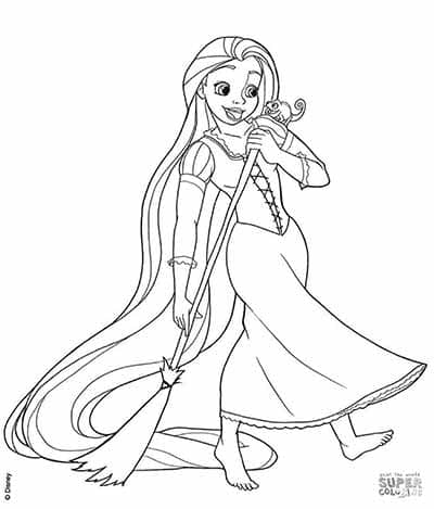 Rapunzel Sweeping coloring page Coloring Page