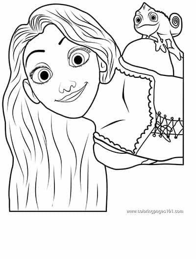 Rapunzel and Pascal Printable Coloring Page