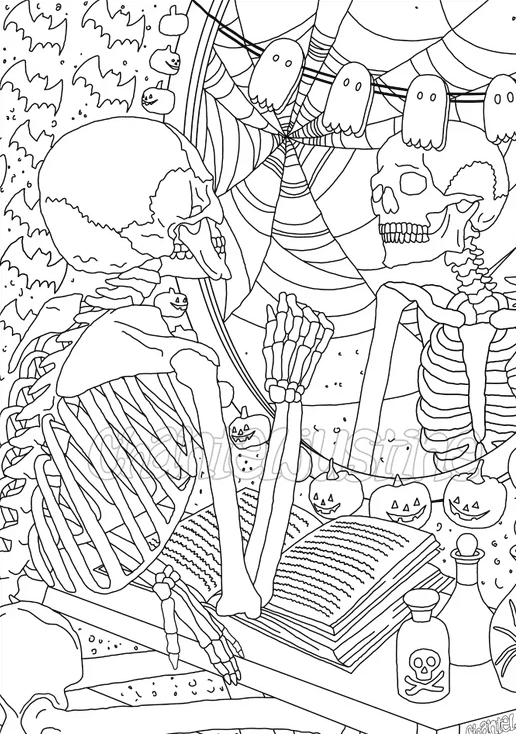 Reflection Skeleton Coloring Page