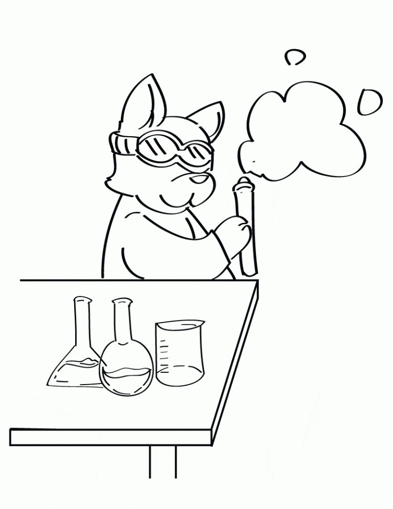 Science Cat Coloring Page
