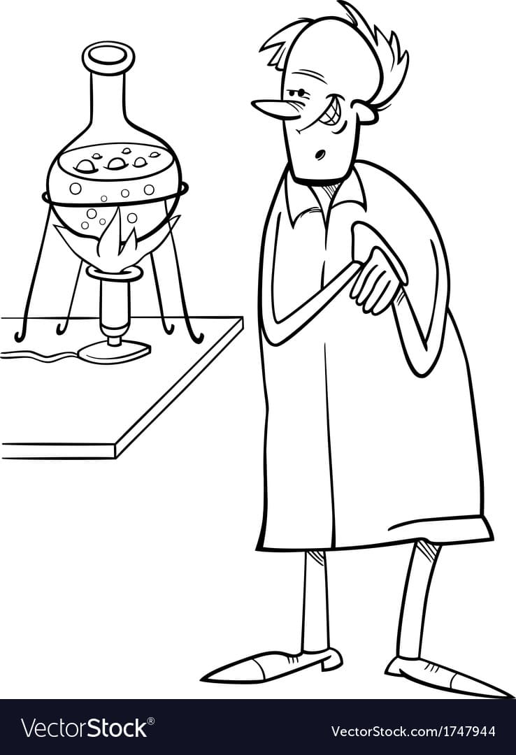 Scientist in laboratory coloring page vector image