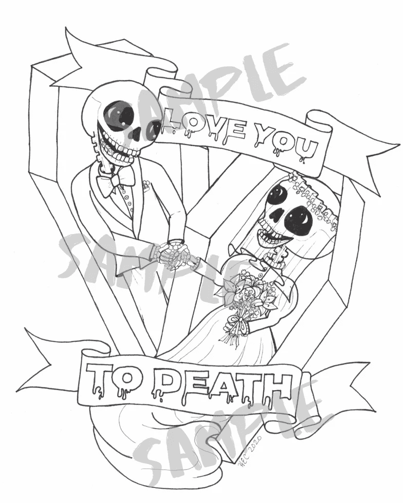Skeleton Coloring Page Love You to Death