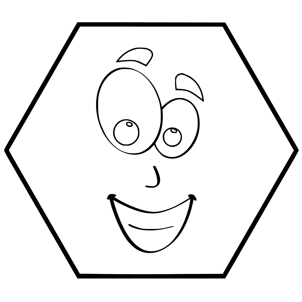 Smiling Hexagon Shape Coloring Page