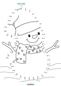 Snowman Dot to Dot Coloring Pages