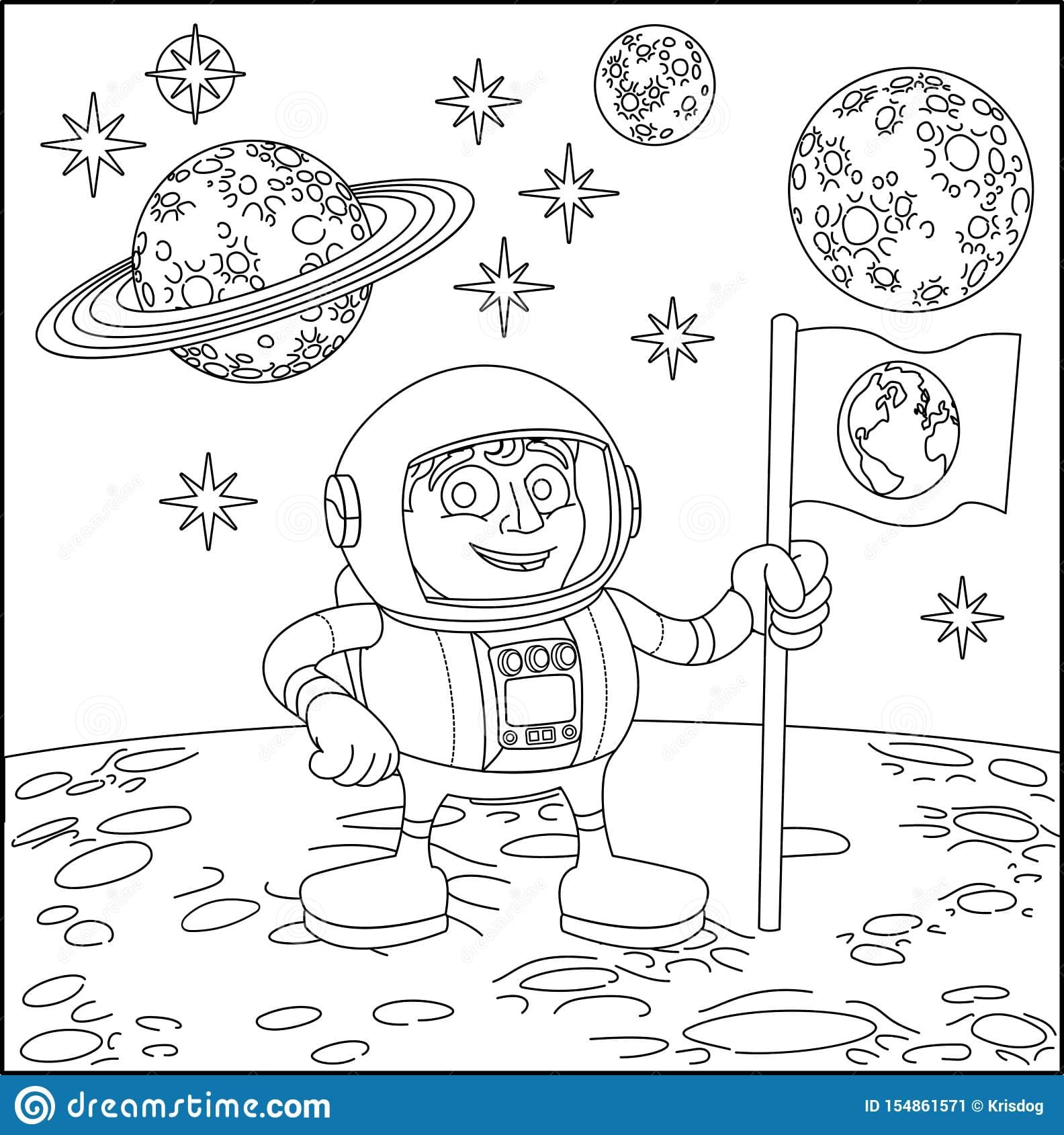 Space Cartoon Scene Astronaut On Moon
