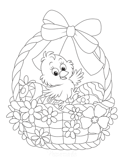 Spring Basket with Chick Coloring Page