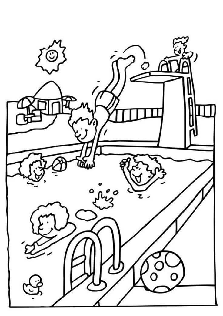 Summer Swimming Pool Coloring Page
