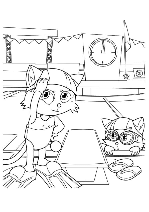 The Kittens Swimming Coloring Page