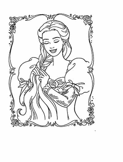 The Rapunzel Braiding Her Hair Coloring Page