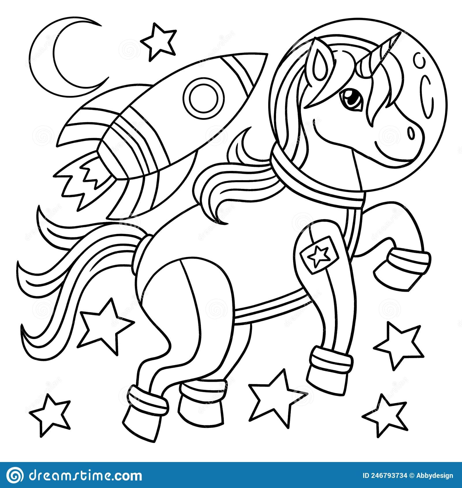 Unicorn Astronaut In Space Coloring Page for Kids