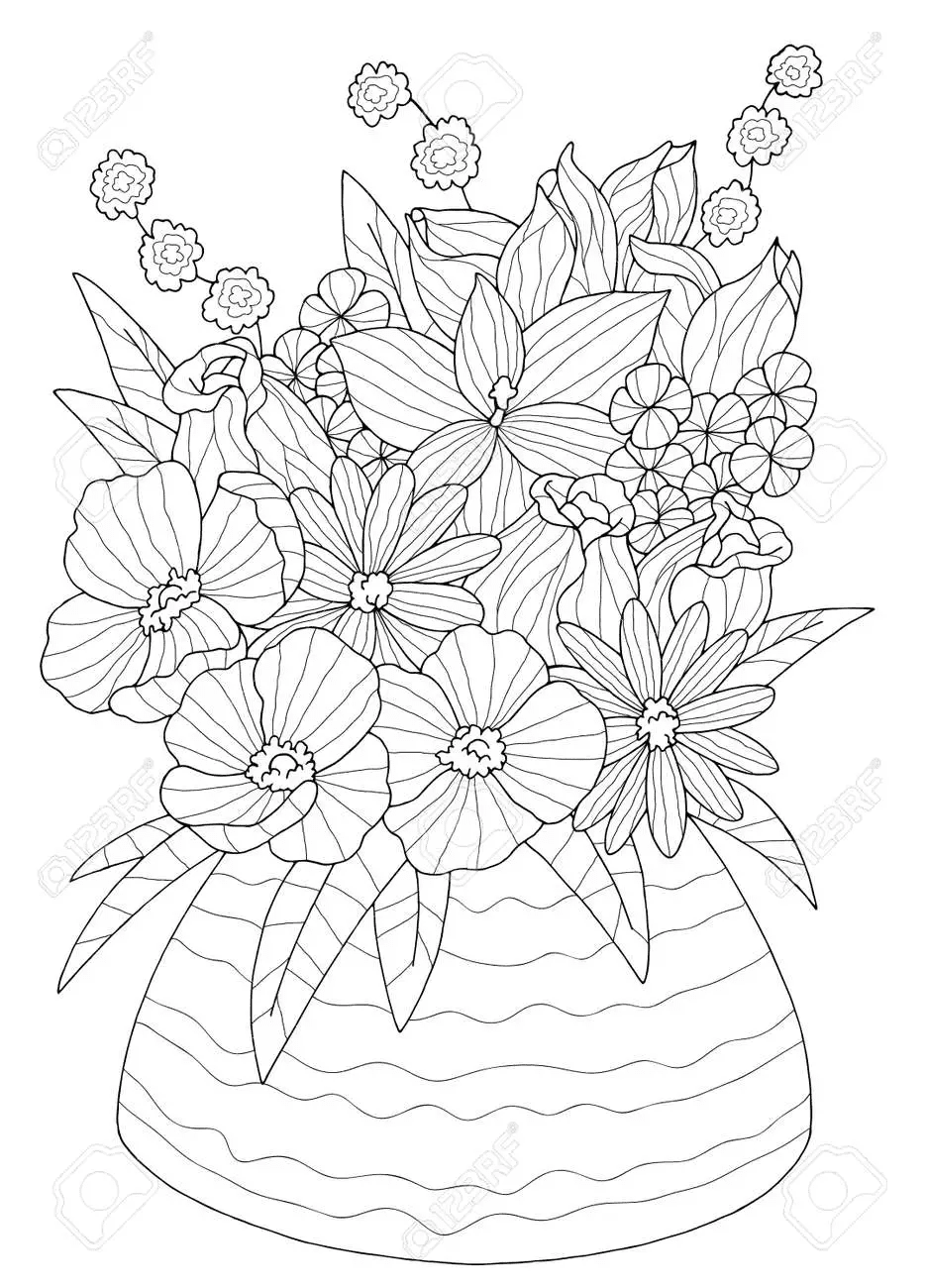 Vase coloring Dahlia flower Coloring Page