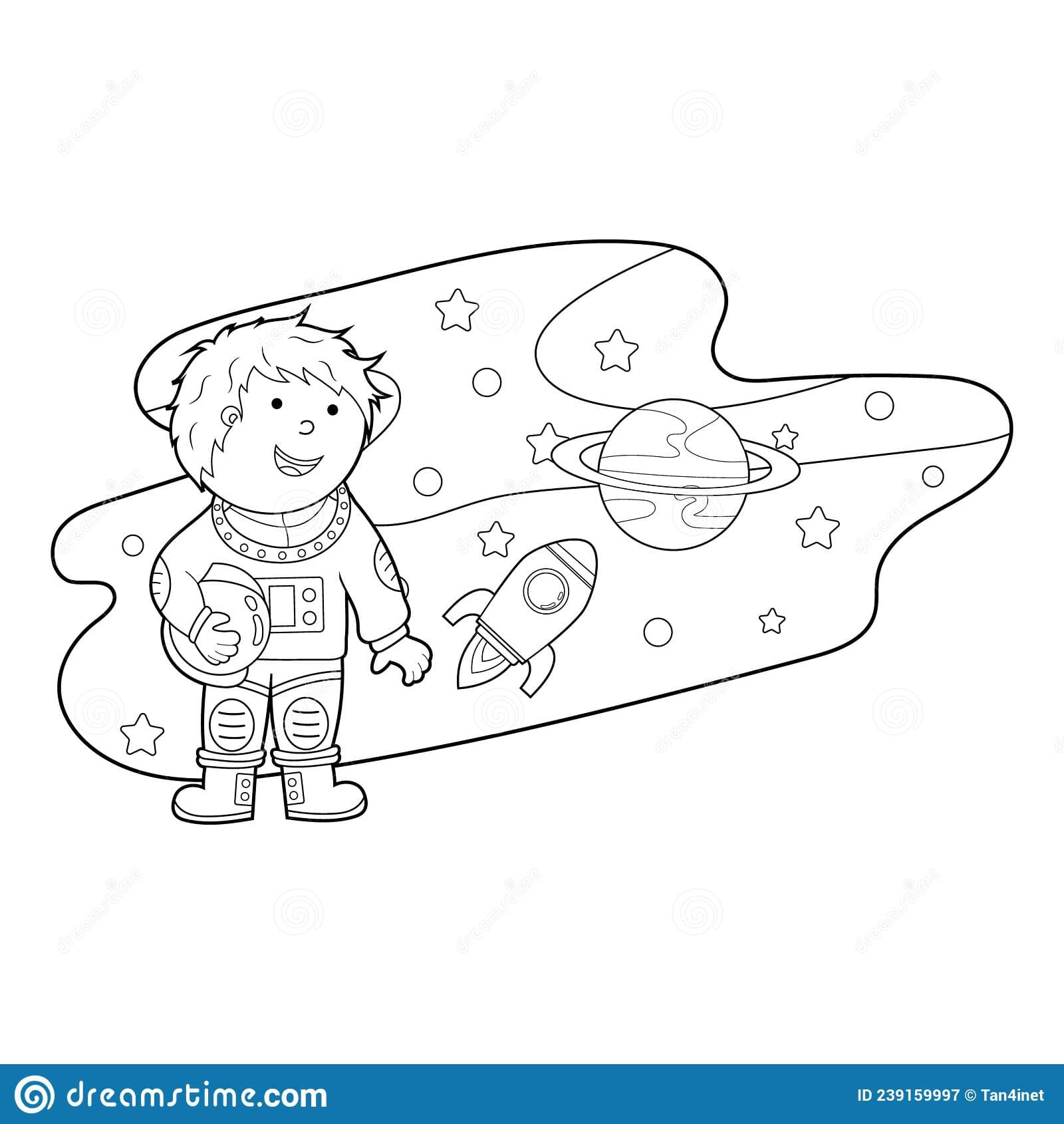Color a cartoon illustration of an astronaut in space