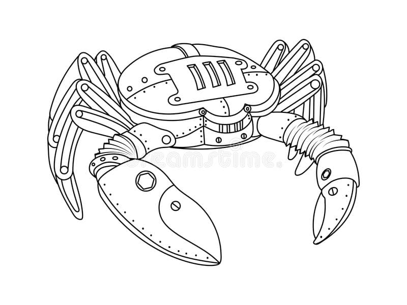 Steampunk Style Crab Coloring Book Vector Mechanical Animal