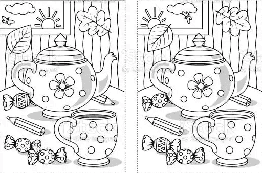 10 Differences Teapot Picture Coloring Page