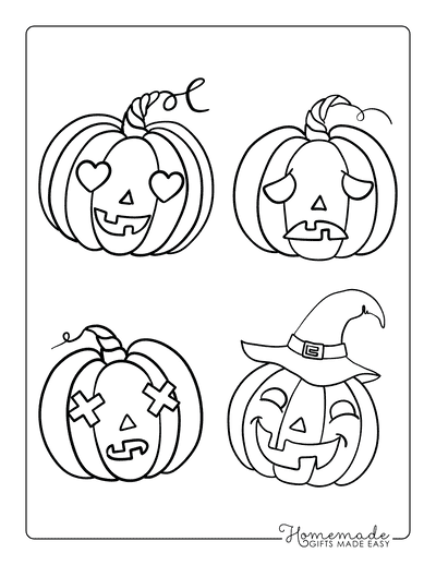 4 Halloween Pumpkin Outlines to Color Coloring Page