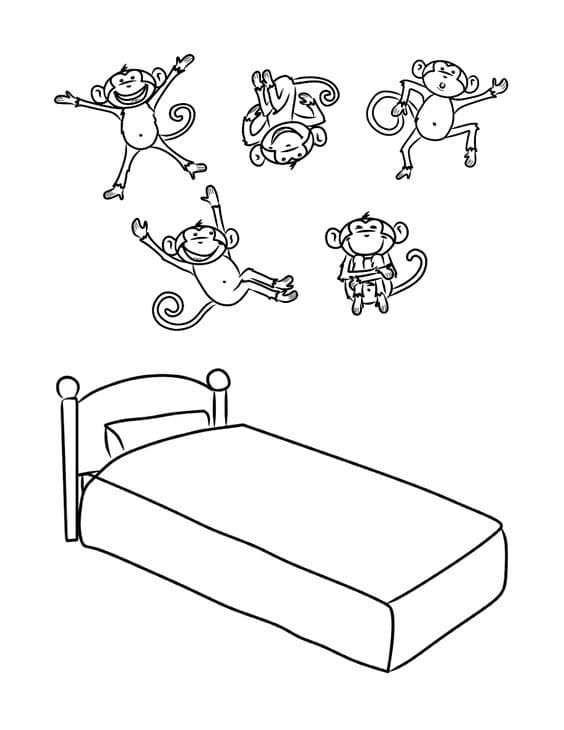 5 Little Monkeys Jumping On The Bed To Print Coloring Page