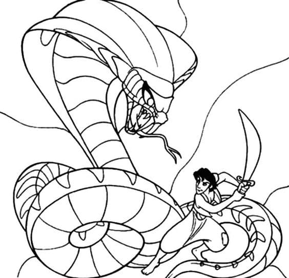 Aladdin Fight Against King Cobra Coloring Page