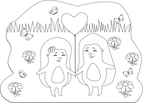 Animals In Love Hedgehogs Coloring Page