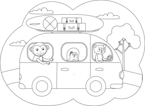 Animals In The Bus Coloring Page