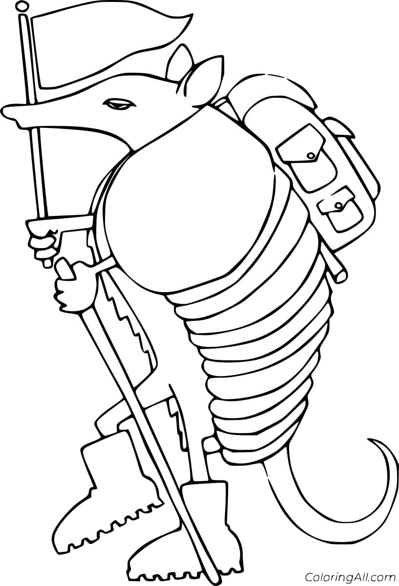 Armadillo Holds a Flag Printable Coloring Page