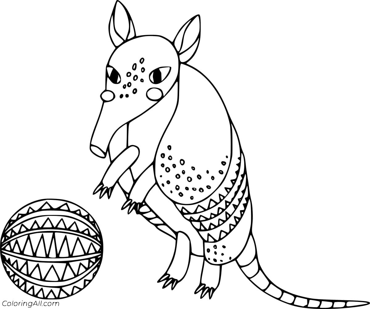 Armadillo Playing a Ball Coloring Page