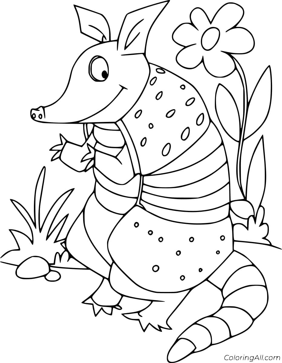 Armadillo and Flowers To Print Coloring Page