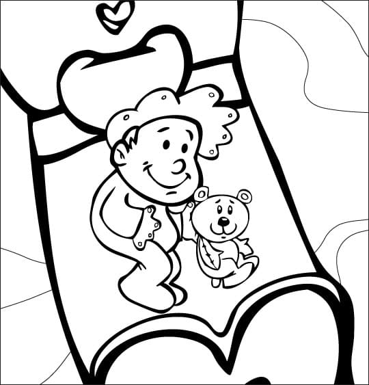 Baby And Bear In The Bed To Print Coloring Page