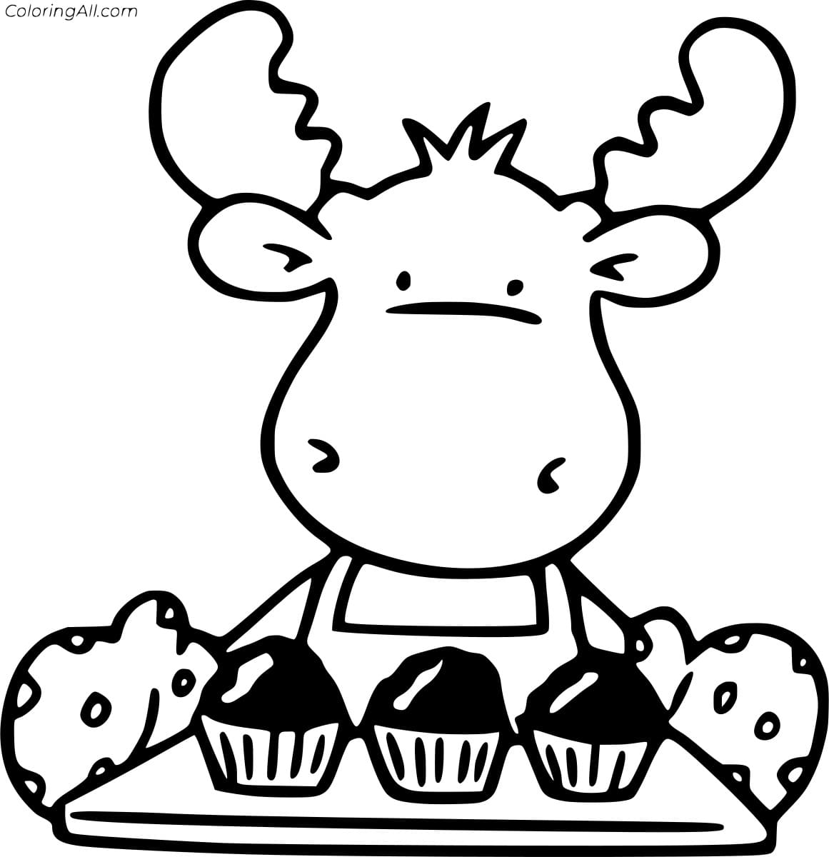 Baby Moose Making Cupcakes Coloring Page