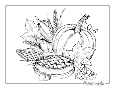 Baked Pie and Autumn Foods Harvest Coloring Page Coloring Page
