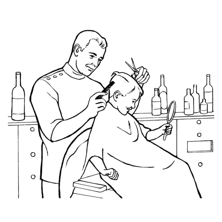 Barber Cutting Boys Hair Free Coloring Page