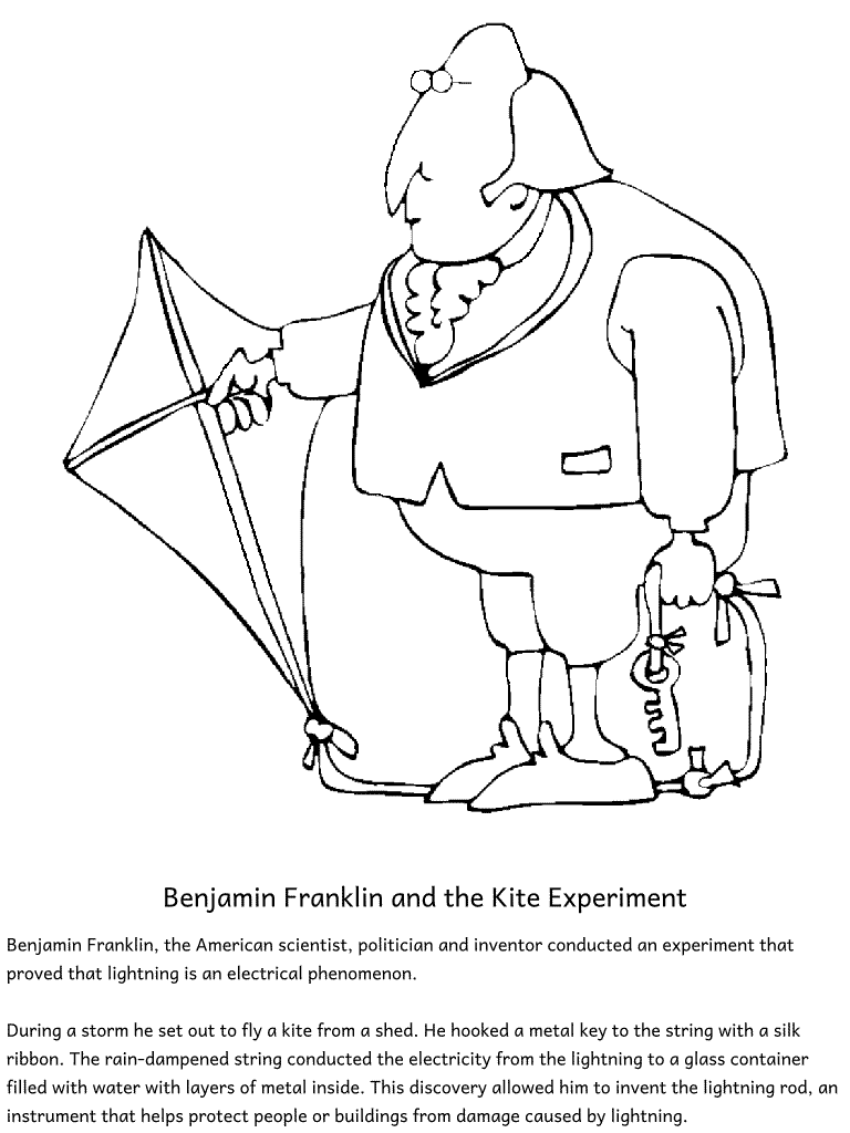 Benjamin Franklin and the Kite Experiment To Print Coloring Page
