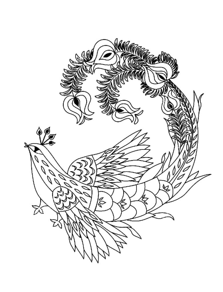 Bird With Beautiful Feathers Coloring Page