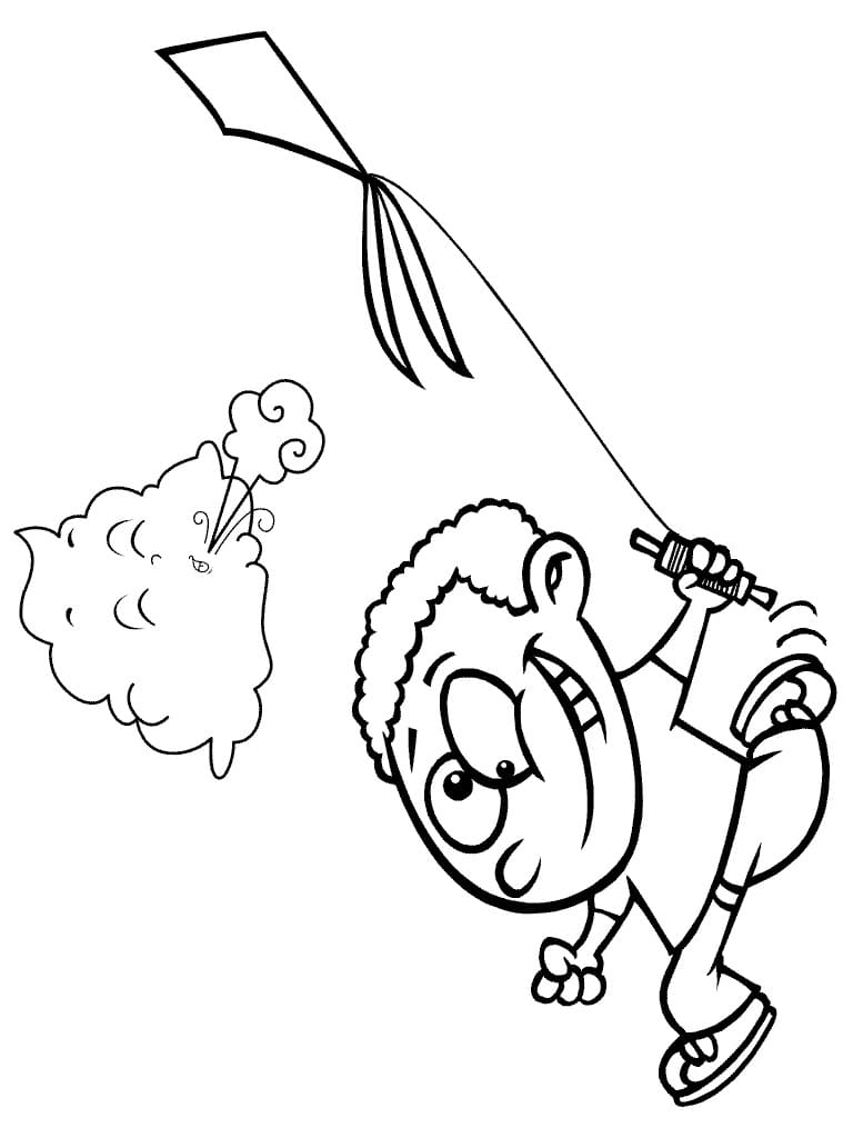 Boy Flying A Kite Free Printable Coloring Page