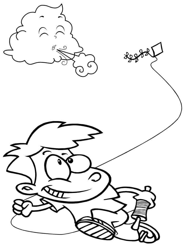 Boy Flying A Kite Coloring Page