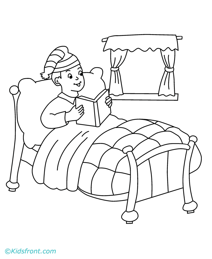 Boy Readding Book In The Bed