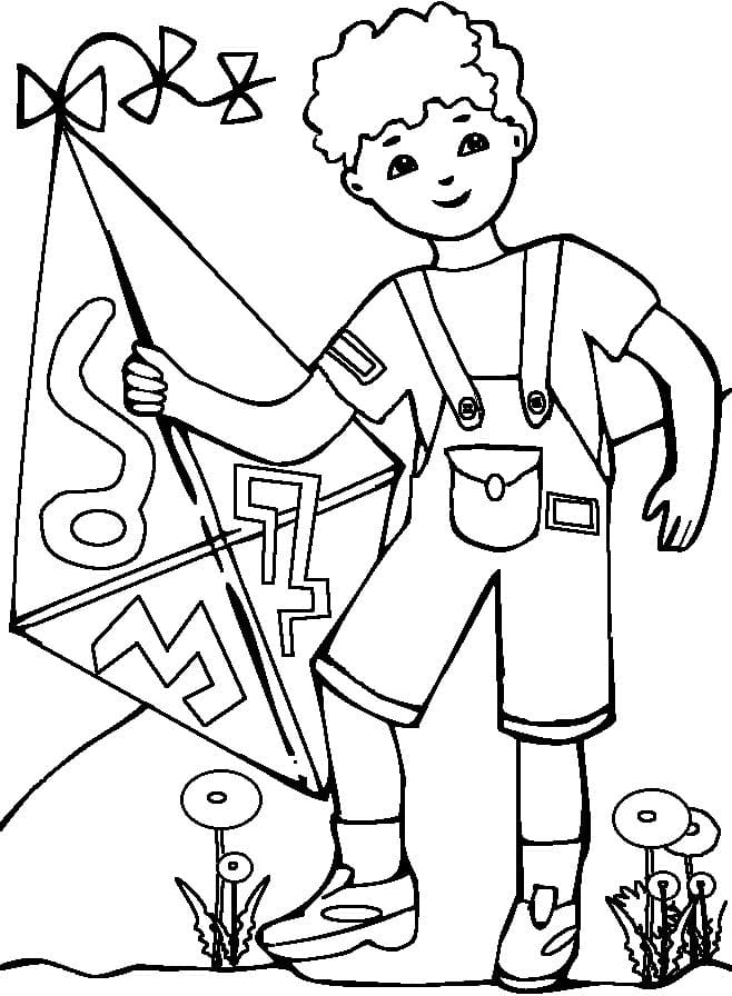 Boys Kite Coloring Page